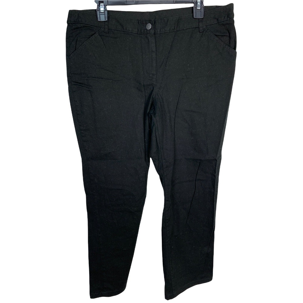 White Stag Size 14 Average Womens Pants Flat Black Straight Zip Cotton Spandex